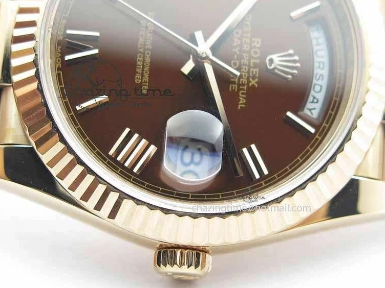 MiroTime 0318 Sophisticated Day-Date 40mm 228239 RG Noob 1:1 Best Edition Brown Roman Dial On RG President Bracelet A 3707